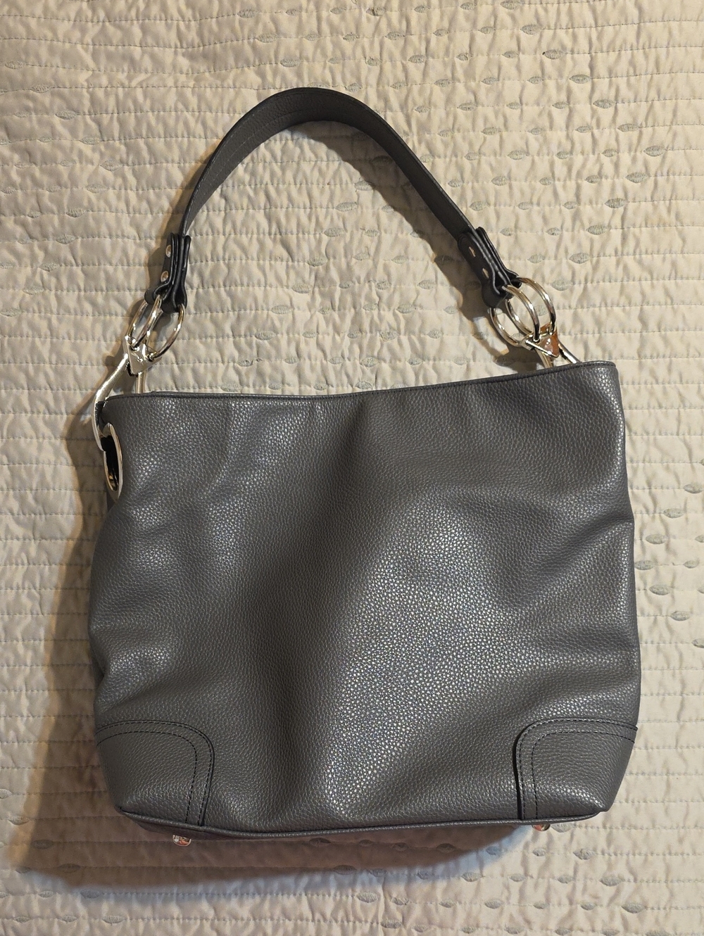 MIA K. COLLECTION Elegant Gray Pebbled Leather Shoulder Bag with Silver Hardware